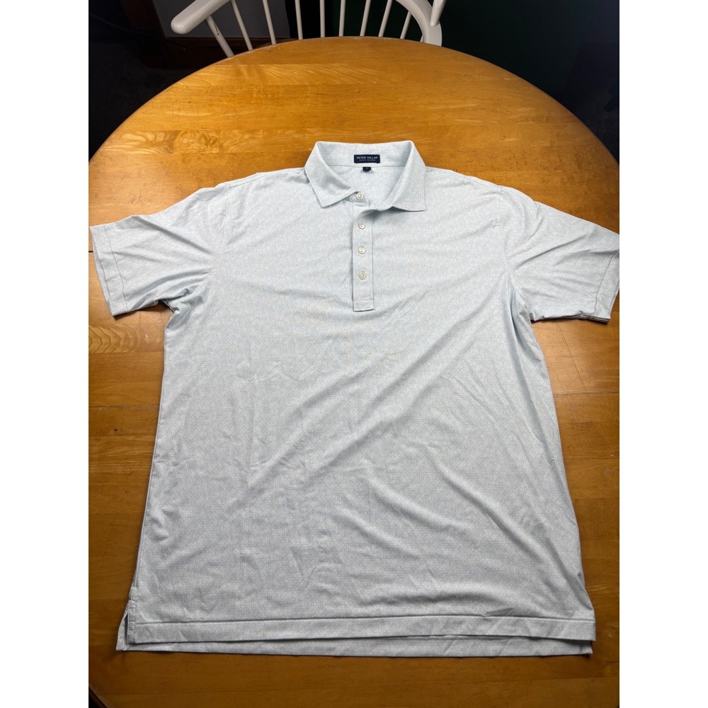 Peter Millar Crown Crafted Mens XL Polo Shirt Blue White Geometric Print Golf